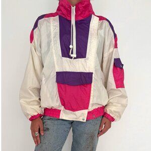 90s vintage pink purple colorblock retro quarter zip pullover windbreaker jacket